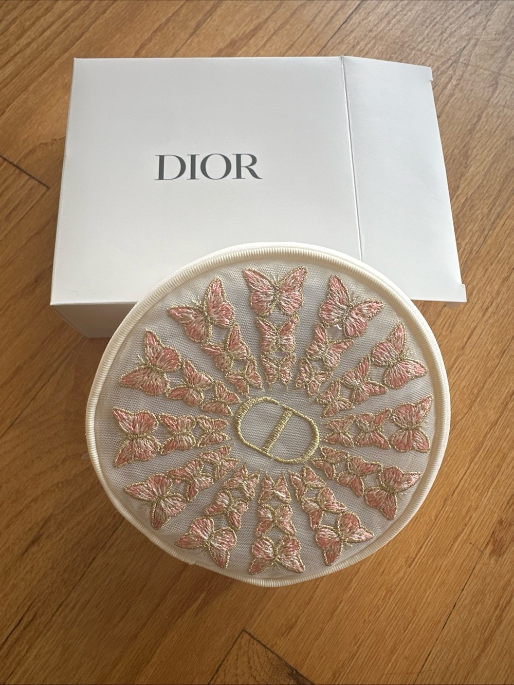 Dior White Round Trousse Pouch butterfly with Cream Trim limited edition 2026